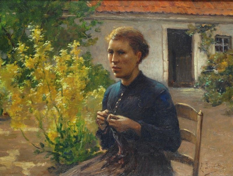 Henri Marius Camille Bouvet - Donna che Cuce in Esterno