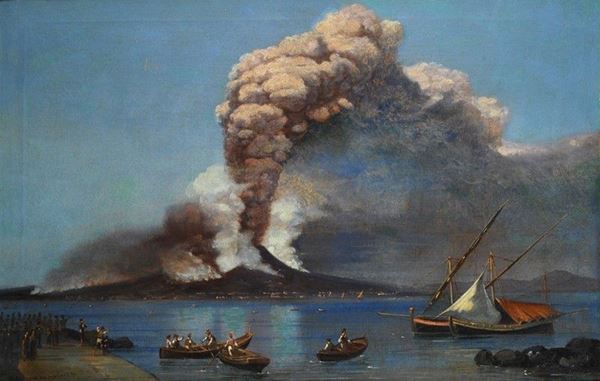 E. Spinoza - Pescatori nel golfo di Napoli con eruzione del Vesuvio