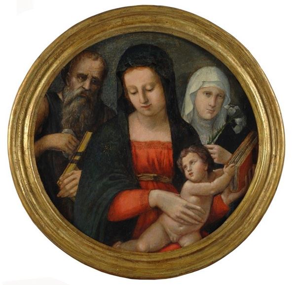 Scuola Senese, XVI sec. - Madonna con il Bambino, San Gerolamo e Santa Caterina