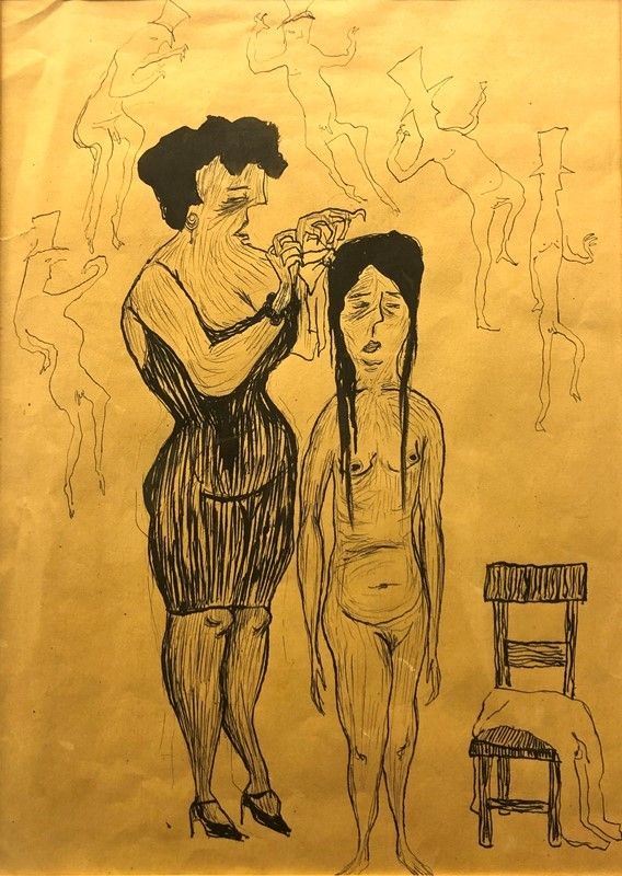 Anonimo, XX sec. : Due donne  - China su carta - Asta Arredi, Oggettistica e Dipinti - Galleria Pananti Casa d'Aste