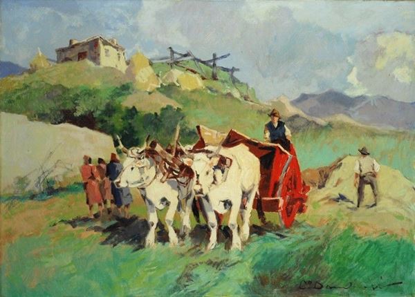 Carlo Domenici : Carro con buoi  - Auction AUTORI DEL XIX E XX SEC - II - Galleria Pananti Casa d'Aste