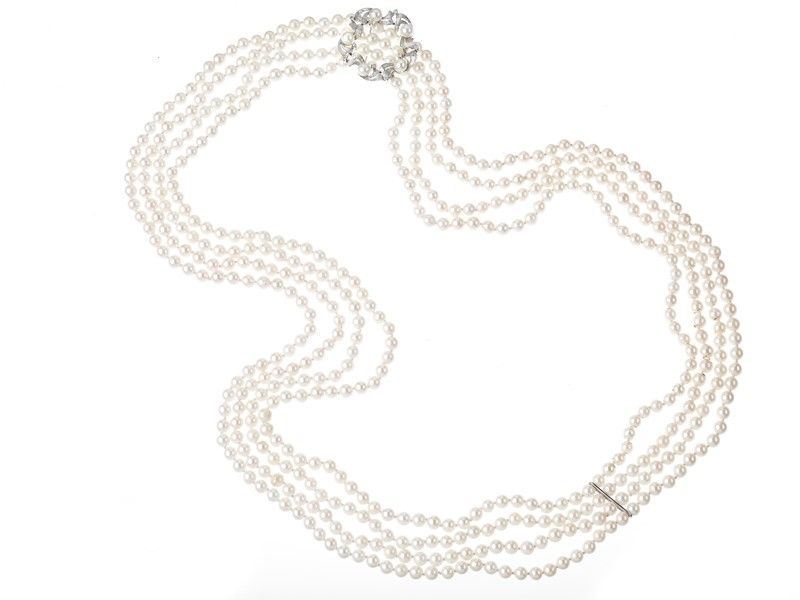 Collana Perle, Oro Bianco e Brillanti