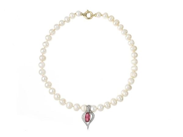 Collana perle, brillanti e rubini  - Asta Gioielli, Antiquariato - I - Galleria Pananti Casa d'Aste