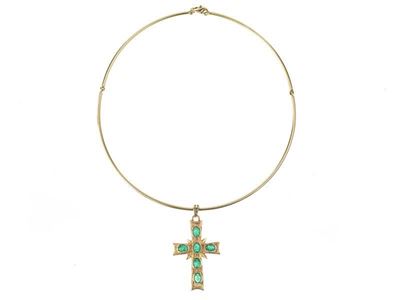 Collana in Oro con Croce di Smeraldi