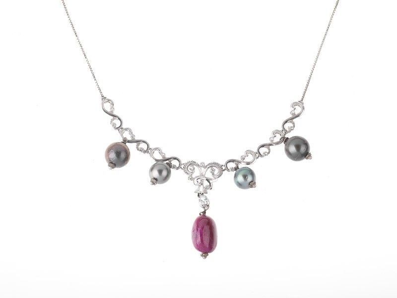 Collana Oro, Brillanti, Perle e Rubini