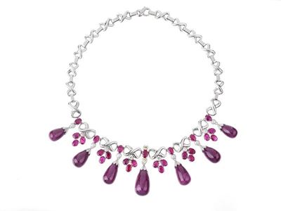 Collana Oro Bianco, Brillanti e Rubini