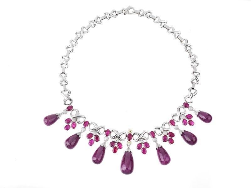 Collana Oro Bianco, Brillanti e Rubini