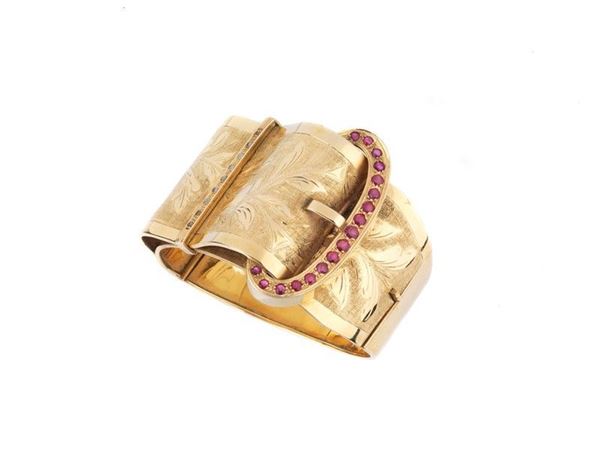 Bracciale anni &#39;50 in oro rubini e diamanti