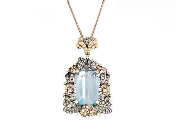 Pendente acquamarina in oro e brillanti  - Auction Gioielli, Antiquariato - I - Galleria Pananti Casa d'Aste