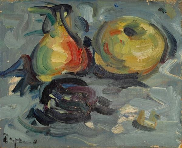 Enzo Pregno : Natura morta  - Olio su cartone telato - Asta AUTORI DEL XIX E XX SEC - Galleria Pananti Casa d'Aste