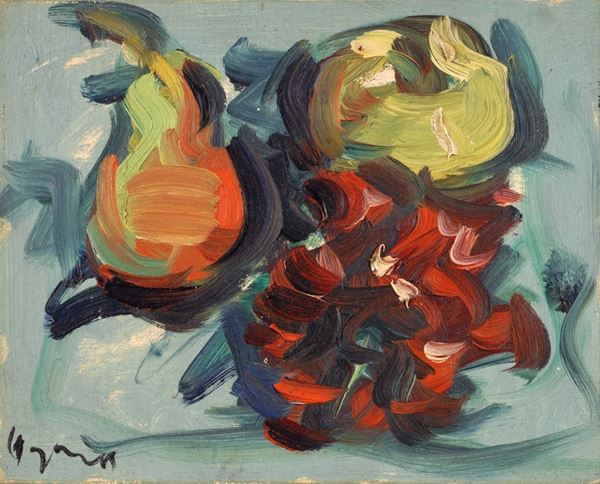 Enzo Pregno : Natura morta  - Olio su cartone telato - Asta AUTORI DEL XIX E XX SEC - Galleria Pananti Casa d'Aste