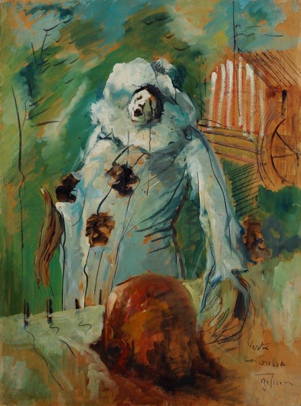 Anonimo, XIX sec. : Portrait of a painter (front) - Portrait of a clown (back)  - Tempera on paper - Auction AUTHORS OF XIX AND XX CENTURY - Galleria Pananti Casa d'Aste