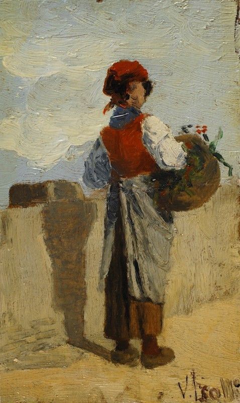 Anonimo, XIX - XX sec. : Peasant from behind  - Oil on cardboard - Auction AUTHORS  [..]