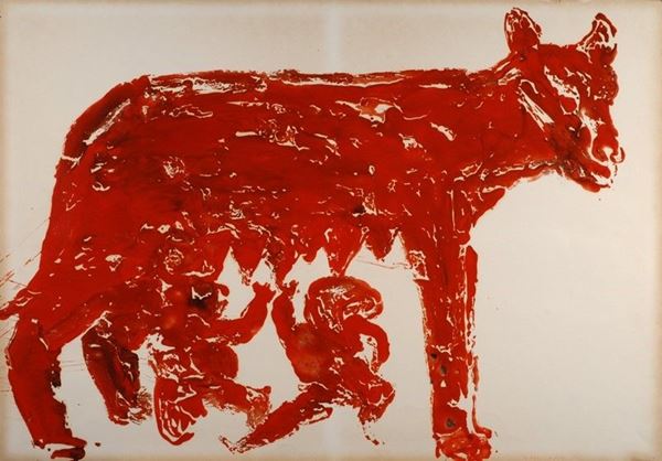 Franco Angeli : La lupa  (1964)  - Smalti su cartoncino - Asta Arte Moderna e Contemporanea - III - Galleria Pananti Casa d'Aste