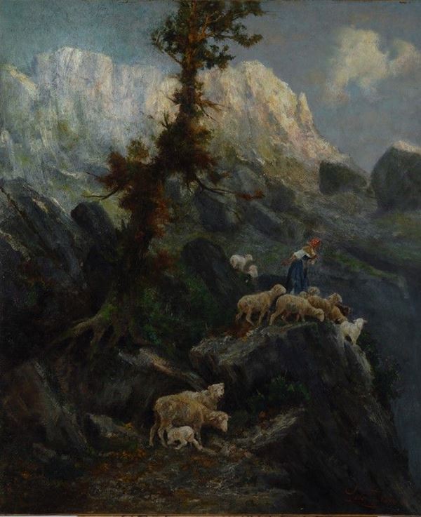 Antonino Leto - Pastorella con gregge (a Capri)