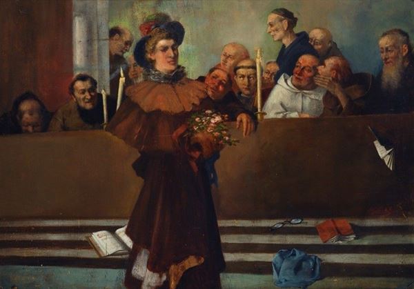 Anonimo, XIX sec. : Attraction  - Oil on cardboard on wood - Auction ANTIQUES, AUTHORS OF XIX AND XX CENTURY - I - Galleria Pananti Casa d'Aste
