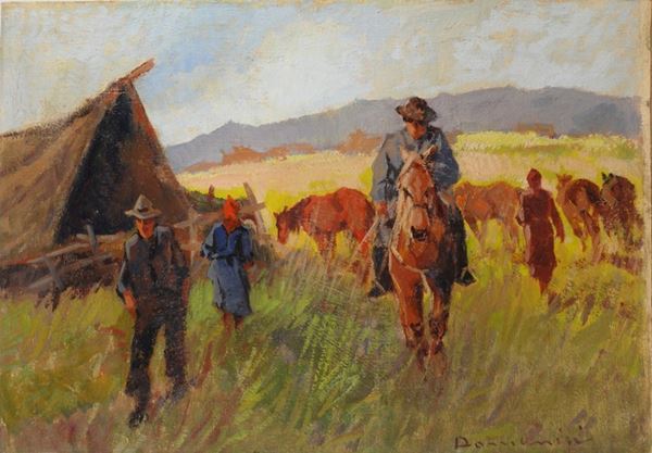 Carlo Domenici - Buttero a cavallo e contadini