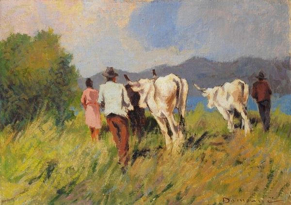 Carlo Domenici - Contadini e buoi al pascolo