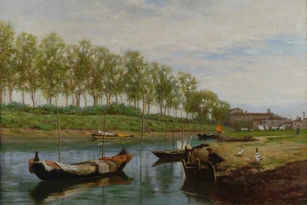 Pietro Fragiacomo (e collaboratori) : Approdo sul canale  - Auction AUTORI DEL XIX E XX SEC - II - Galleria Pananti Casa d'Aste