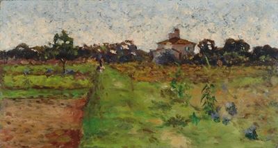 Paesaggio Toscano con Cacciatore