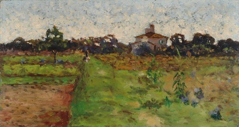 Angiolo Tommasi - Paesaggio Toscano con Cacciatore