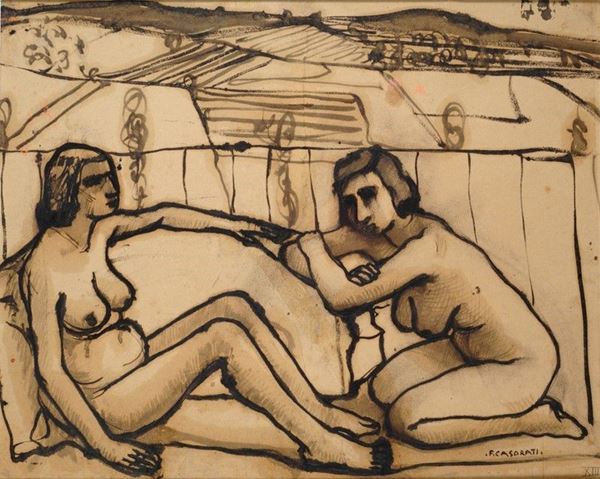 Felice Casorati - Due nudi nel paesaggio