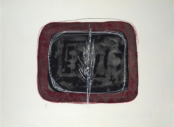 Lucio Fontana : Concetto spaziale   (1968)  - Acquatinta e strappi su carta - Asta Arte Moderna e Contemporanea - III - Galleria Pananti Casa d'Aste