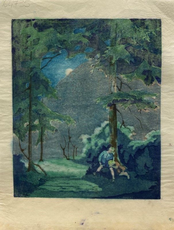 Anonimo, XX Sec. - Paesaggio Notturno con Figure