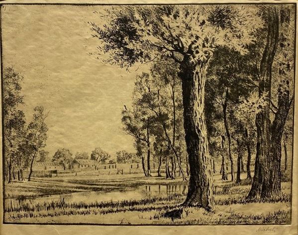 Anonimo, XX sec. - Paesaggio con fiume