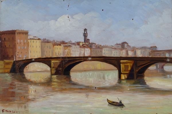 Fausto Magni : Holy Trinity Bridge  - Oil on plywood - Auction AUTHORS OF XIX AND XX CENTURY - Galleria Pananti Casa d'Aste