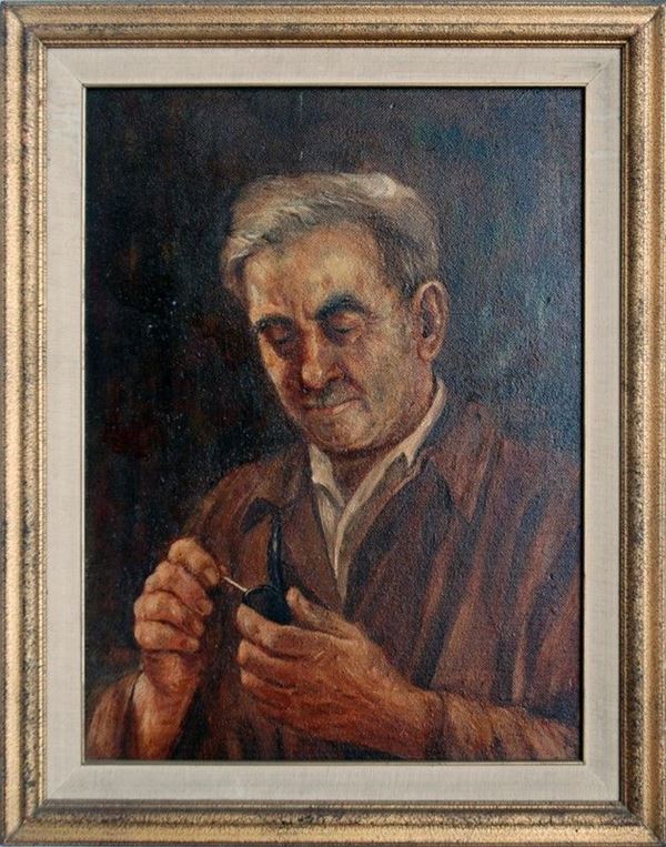 Ritratto di uomo con pipa  - Olio su faesite - Asta ARREDI E OGGETTISTICA - Galleria Pananti Casa d'Aste