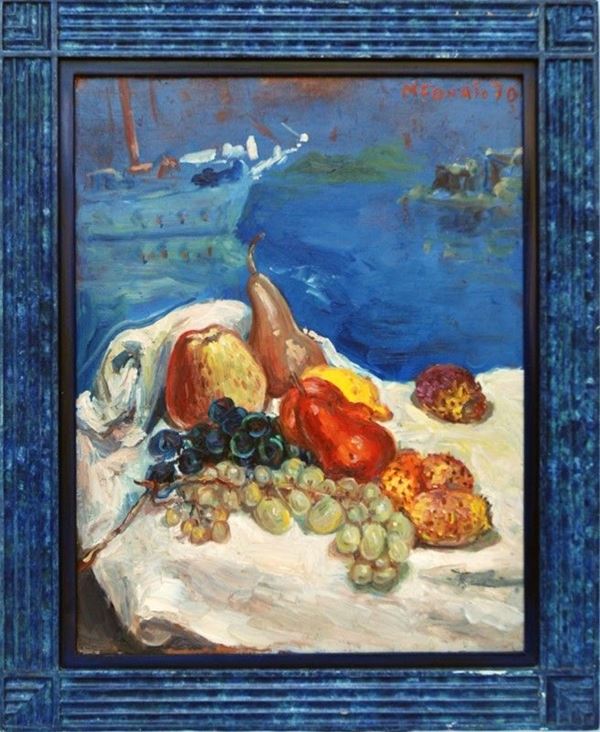 Nicola  Neonato : Frutta  (1970)  - Olio su faesite - Asta ARREDI E OGGETTISTICA - Galleria Pananti Casa d'Aste