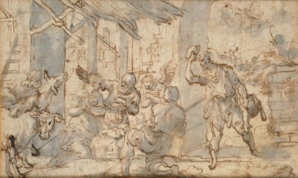 Anonimo, XVI sec. : Adorazione dei pastori  - China e acquerello su carta - Asta ANTIQUARIATO - Galleria Pananti Casa d'Aste