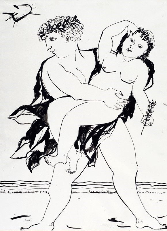 Anna Maria Bartolini : Apollo e Dafne  (1979)  - China su carta - Asta La collezione d'arte di Vasco Pratolini - I - Galleria Pananti Casa d'Aste