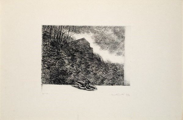 Mario Carotenuto : Falena  (1983)  - Acquaforte - Asta La collezione d'arte di Vasco Pratolini - I - Galleria Pananti Casa d'Aste