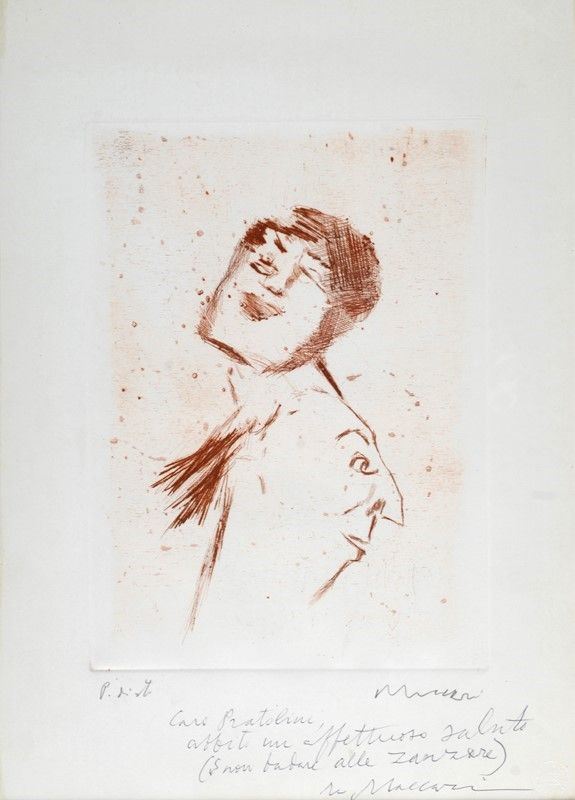 Mino Maccari : Volti  - Acquaforte, Acquatinta - Asta La collezione d'arte di Vasco Pratolini - I - Galleria Pananti Casa d'Aste