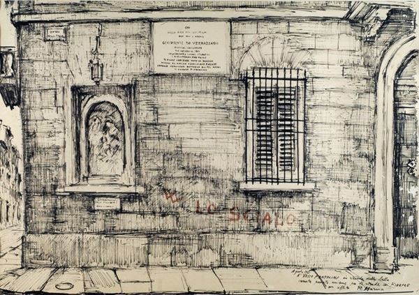 Rodolfo Marma : Via da Verrazzano  (1961)  - China su carta - Asta La collezione d'arte di Vasco Pratolini - I - Galleria Pananti Casa d'Aste