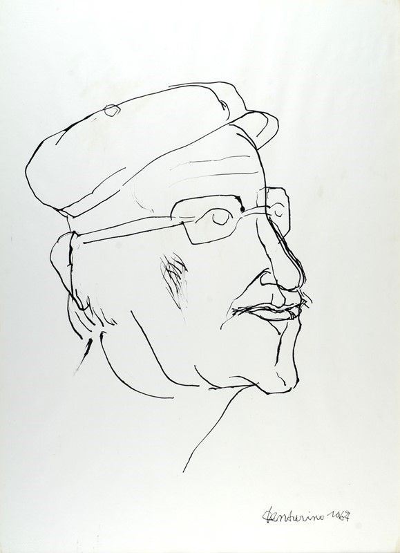 Venturino Venturi : Ritratto di Vasco Pratolini  (1967)  - Inchiostro su carta - Asta La collezione d'arte di Vasco Pratolini - I - Galleria Pananti Casa d'Aste