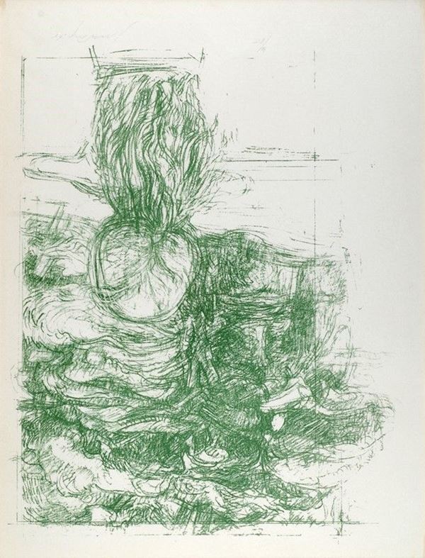 Piero Guccione : Paola guarda il grande albero di Villa Balestra  (1968)  - Litografia - Asta La collezione d'arte di Vasco Pratolini - I - Galleria Pananti Casa d'Aste