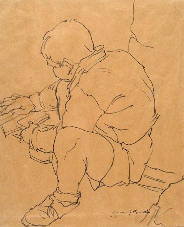 Vincenzo Gaetaniello : Bambino con libro  - Auction La collezione d'arte di Vasco Pratolini - I - Galleria Pananti Casa d'Aste