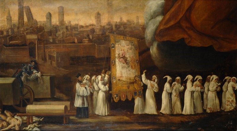 Scuola Bolognese, XVII Sec. - Processione per la Peste a Bologna