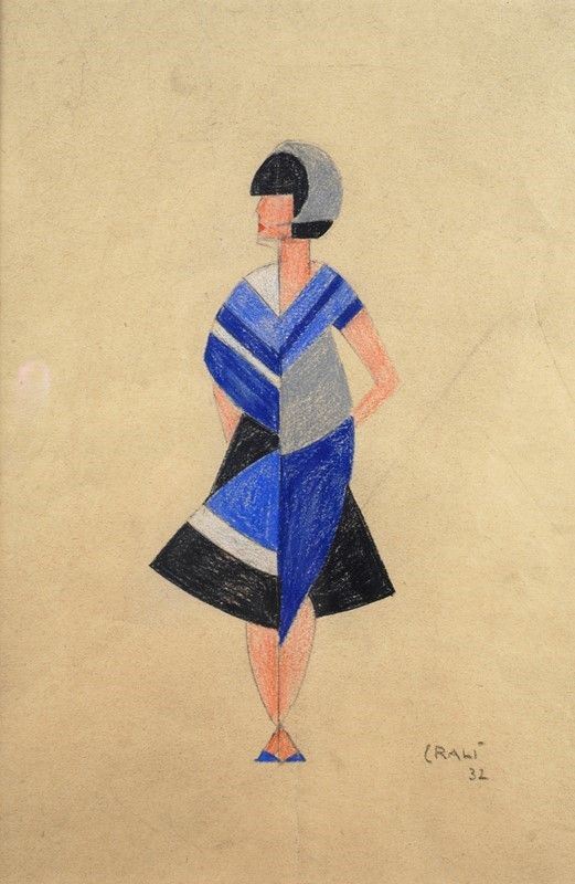 Tullio Crali : Donna  (1932)  - Matita e pastelli su carta - Asta AUTORI DEL XIX E XX SEC - III - Galleria Pananti Casa d'Aste