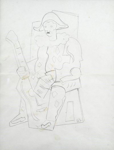 Arlecchino Seduto con Chitarra e Spartito