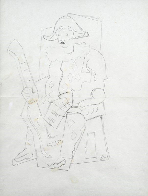 Gino Severini - Arlecchino Seduto con Chitarra e Spartito