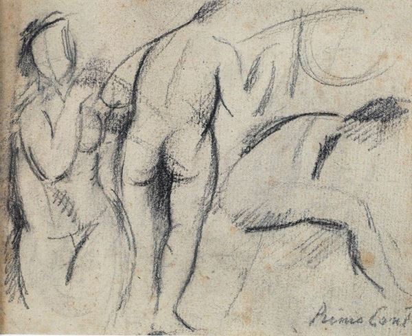 Primo Conti : Studio di nudi  - Matita su carta - Asta AUTORI DEL XIX E XX SEC - III - Galleria Pananti Casa d'Aste