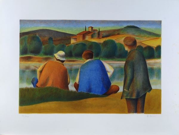 Roberto Masi : Fishermen  - Lithography - Auction GRAPHICS, MULTIPLES AND EDITIONS  [..]