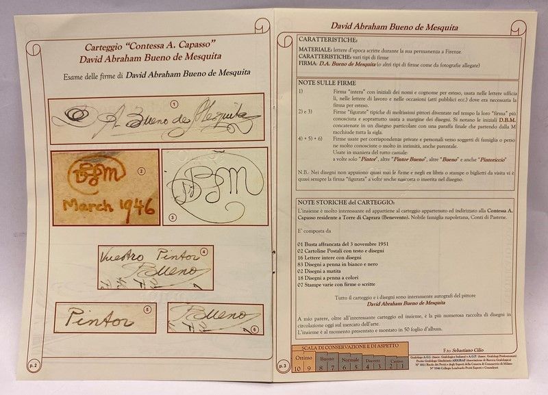 David Abraham Bueno De Mesquita - 129 Carteggi della Contessa A. Capasso