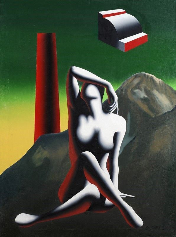Mark Kostabi : Fly by night  (2002)  - Olio su tela - Asta Arte Moderna e Contemporanea - IV - Galleria Pananti Casa d'Aste