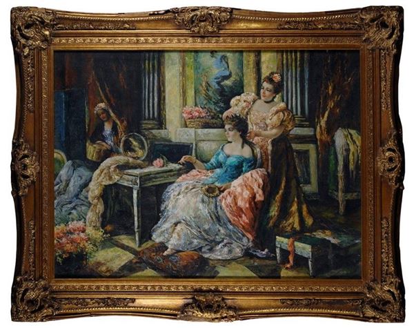 Anonimo, XIX sec. - Interno con dame
