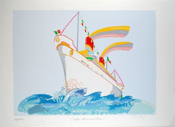 Luca Alinari : L'onda dell'incrociatore  - Litografia - Asta GRAFICA ED EDIZIONI - Galleria Pananti Casa d'Aste